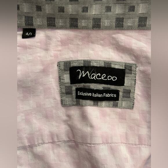 Maceeo pink elegance men’s dress shirt long sleeve button down square print sz L - Picture 5 of 11